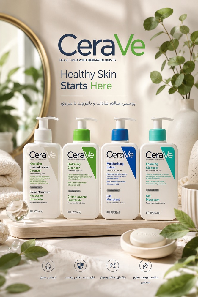 پک کامل محصولات سراوی (CeraVe) | شوینده، فوم، آبرسان و مرطوب کننده اصل